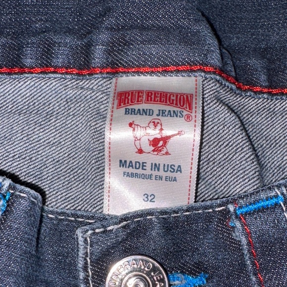 Men's TRUE RELIGION STRAIGHT LEG Dark Blue Jeans with accent trim - Picture 7 of 10